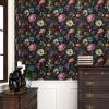 Dark Black Pink Flowers White Poppies Peony Floral Peel and Stick Wallpaper Stick on Contact Paper Vintage Wall Paper Easy Peel Off for nightstand Dra
