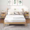 Nightstand Bamboo End Table with 2 Open Shelves and Drawer
