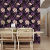 Dark Floral Wallpaper Peel and Stick Purple/Gold Rose Flower Contact Paper Wall Paper Waterproof Self-Adhesive Wall Covering for Bedroom Countertop De
