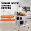 Stainless Steel Work Table 35 x 24 x 33 Inch, 700 LBS Load Capacity with 4 Wheels, 3 Adjustable Height Levels