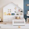 Twin Size House Bed with Window and Bedside Drawers, Platform Bed with Shelves and a set of Sockets and USB Port, White(OLD SKU:LT000422AAK)