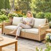 Rattan Wicker Sofa 3-Seater Outdoor Patio Sofa with Cushions for Garden Backyard Porch Beige