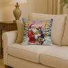 German Shepherd with Santa Claus Throw Pillow Decorative Indoor Outdoor Accent Cushion for Couch, Bed or Patio, 14Hx14W