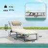Folding Chaise Lounge Pool Chair with 4-level Reclining Back, Cushion, Side Pocket, Headrest, Beige