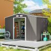 9' x 6' Outdoor Storage Shed, Garden Tool Metal Shed with Foundation Kit, Light Gray