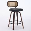 Set of 2 Counter Height Bar Stools - 26 inch Rattan Counter Height Stools with Cane Back, Upholstered Seat, Walnut Craftsmanship