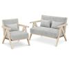 2 Pieces Living Room Furniture Set with Rubber Wood Frame