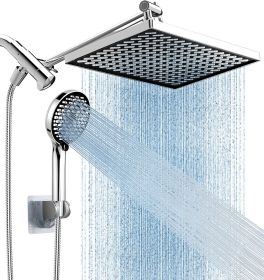 11.8 Inch Rain Shower Head with 6 Modes Handheld Water Spray High Pressure Showerhead Combo with 11 Inch Adjustable Extension Arm (Color: 3. Chrome  Wide 12)