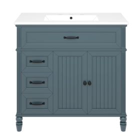[Video]36" Bathroom Vanity with Sink, Bathroom Cabinet with Drawers, Solid Frame and MDF Board, Two Packages (Color: Blue Gray)