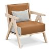 Mid-Century Modern Accent Chair Artificial Leather Sofa Chair with Rubber Wood Frame