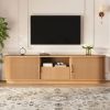 Vintage Rustic TV Stand with Sliding Wood Slatted Doors for TVs up to 75", Farmhouse Fluted TV Cabinet with Drawer