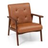 Mid Century Accent Chair with Solid Rubber Wood Frame and Leather Cover