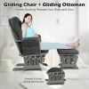Wood Glider and Ottoman Set with Padded Armrests and Detachable Cushion