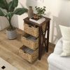4-Tier Nightstand with 3 Seagrass Baskets Narrow X-Design-4 Tier