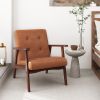 Mid Century Accent Chair with Solid Rubber Wood Frame and Leather Cover