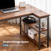 L-shaped office desk, 39-55inch computer desk, writing work desk with reversible storage rack