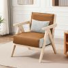 Mid-Century Modern Accent Chair Artificial Leather Sofa Chair with Rubber Wood Frame