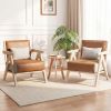 Mid-Century Modern Accent Chair Artificial Leather Sofa Chair with Rubber Wood Frame